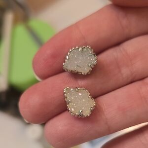 Gold-Edge White Druzy Stud Earrings - Women's Jewelry